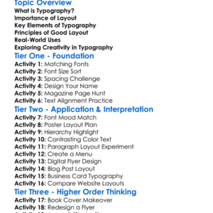 Typography And Layout Worksheet Activity Booklet