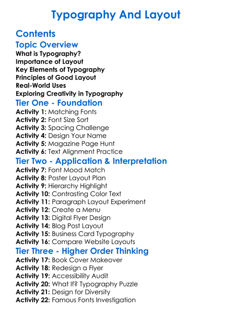 Typography And Layout Worksheet Activity Booklet