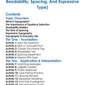 Typography Fundamentals Including Typeface Selection Readability Spacing And Expressive Type Worksheet Activity Booklet