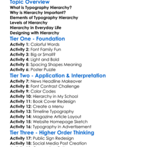 Typography Hierarchy Worksheet Activity Booklet