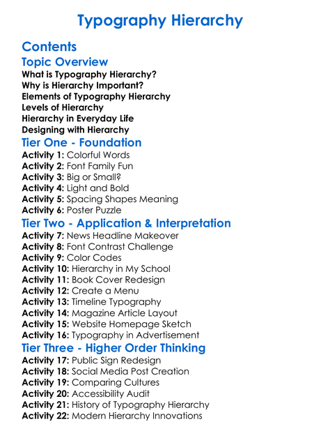 Typography Hierarchy Worksheet Activity Booklet