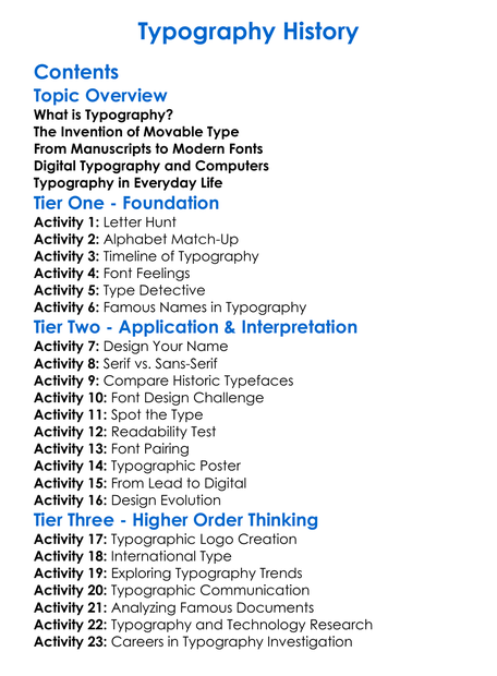 Typography History Worksheet Activity Booklet