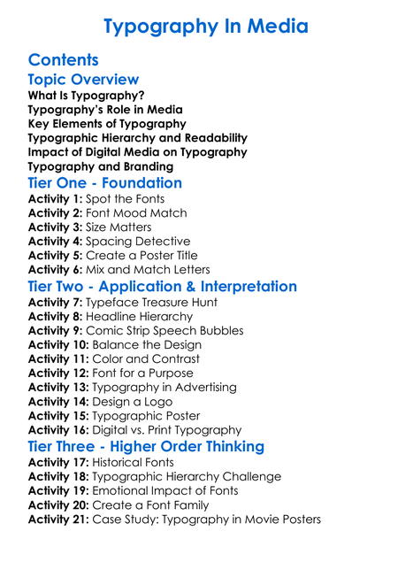 Typography In Media Worksheet Activity Booklet