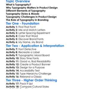 Typography In Product Design Worksheet Activity Booklet