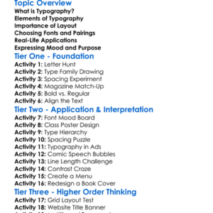 Typography Layout Worksheet Activity Booklet