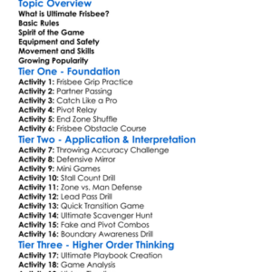 Ultimate Frisbee Basics Worksheet Activity Booklet