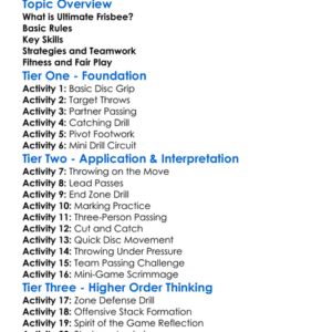 Ultimate Frisbee Fundamentals Worksheet Activity Booklet