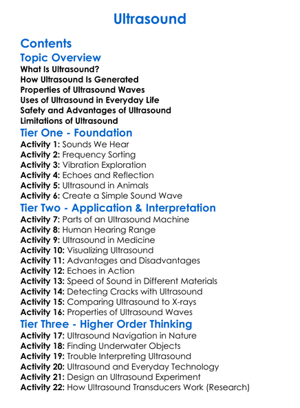 Ultrasound Worksheet Activity Booklet