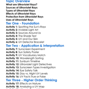 Ultraviolet Rays Worksheet Activity Booklet