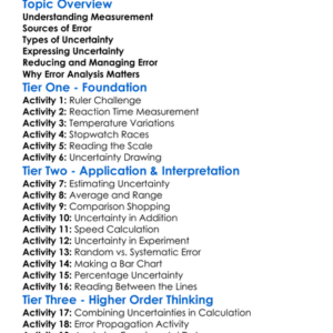 Uncertainty And Error Analysis Worksheet Activity Booklet