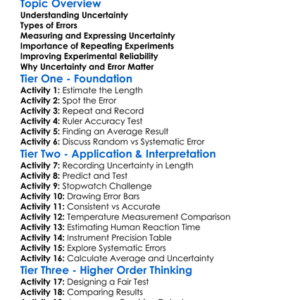Uncertainty And Error In Experiments Worksheet Activity Booklet