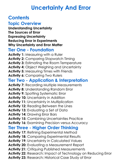 Uncertainty And Error Worksheet Activity Booklet