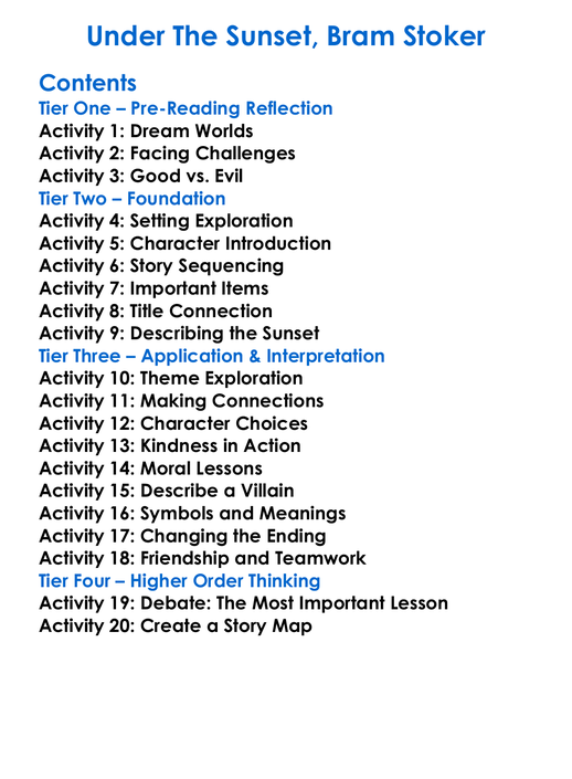 Under The Sunset Bram Stoker Worksheet Activity Booklet