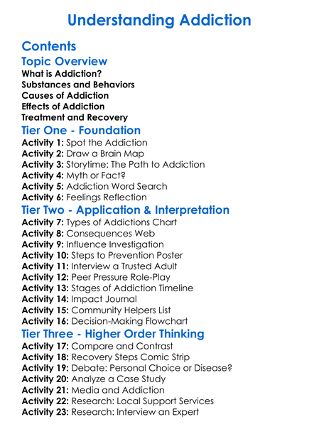 Understanding Addiction Worksheet Activity Booklet