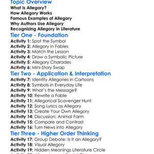 Understanding Allegory Worksheet Activity Booklet