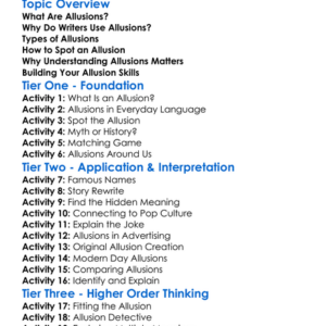 Understanding Allusions Worksheet Activity Booklet