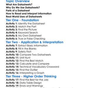 Understanding And Using Datasheets Worksheet Activity Booklet