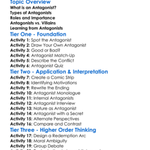 Understanding Antagonists Worksheet Activity Booklet