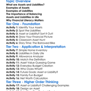 Understanding Assets And Liabilities Worksheet Activity Booklet
