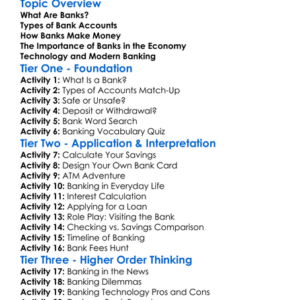 Understanding Banks Worksheet Activity Booklet