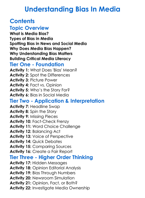 Understanding Bias In Media Worksheet Activity Booklet