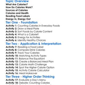 Understanding Calories Worksheet Activity Booklet