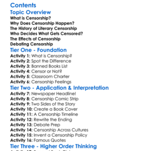 Understanding Censorship In Literature Worksheet Activity Booklet