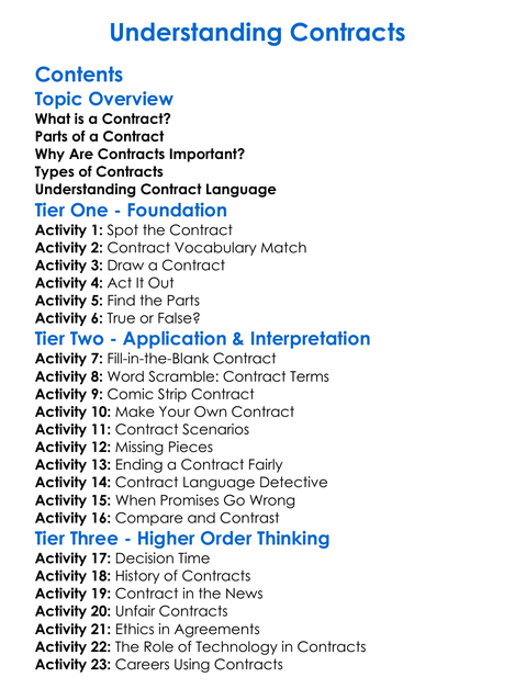 Understanding Contracts Worksheet Activity Booklet