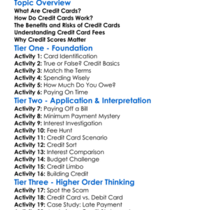 Understanding Credit Cards Worksheet Activity Booklet