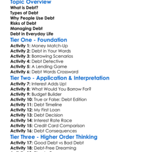 Understanding Debt Worksheet Activity Booklet