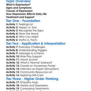 Understanding Depression Worksheet Activity Booklet