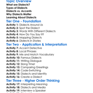 Understanding Dialects Worksheet Activity Booklet