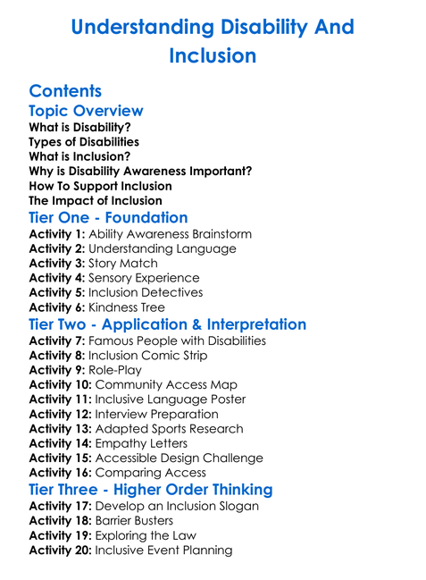 Understanding Disability And Inclusion Worksheet Activity Booklet