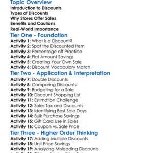 Understanding Discounts And Sales Worksheet Activity Booklet