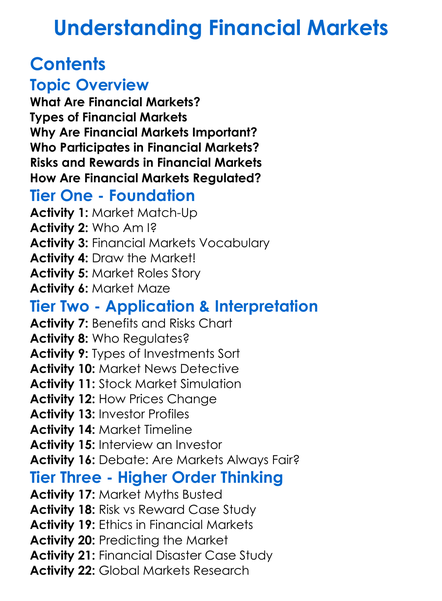 Understanding Financial Markets Worksheet Activity Booklet