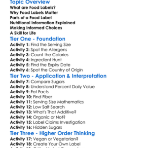 Understanding Food Labels Worksheet Activity Booklet