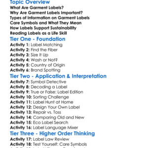 Understanding Garment Labels Worksheet Activity Booklet