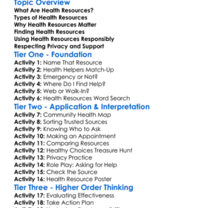 Understanding Health Resources Worksheet Activity Booklet