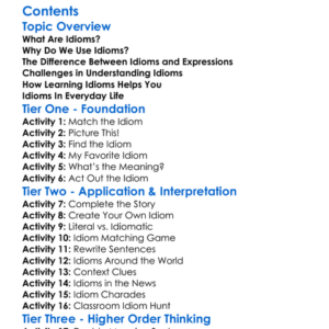 Understanding Idioms And Expressions Worksheet Activity Booklet