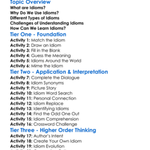 Understanding Idioms Worksheet Activity Booklet
