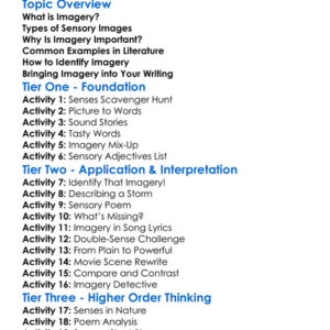 Understanding Imagery Worksheet Activity Booklet