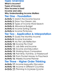 Understanding Income Worksheet Activity Booklet