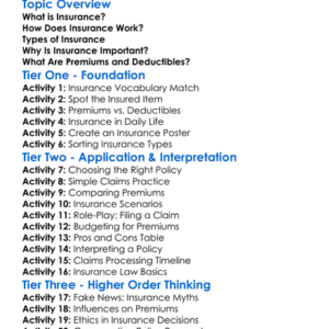 Understanding Insurance Worksheet Activity Booklet