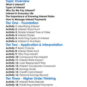 Understanding Interest Payments Worksheet Activity Booklet