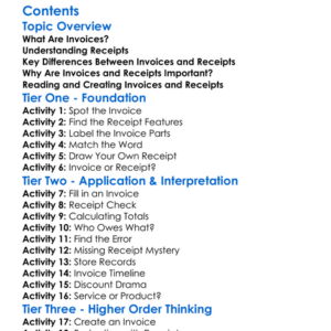 Understanding Invoices And Receipts Worksheet Activity Booklet