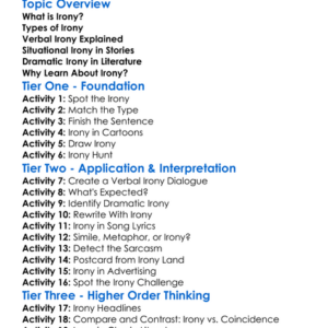 Understanding Irony Worksheet Activity Booklet