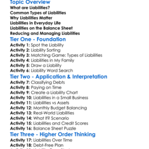 Understanding Liabilities Worksheet Activity Booklet