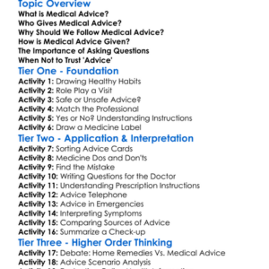 Understanding Medical Advice Worksheet Activity Booklet