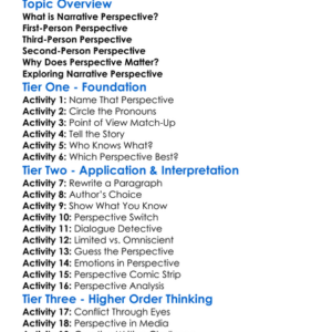 Understanding Narrative Perspective Worksheet Activity Booklet