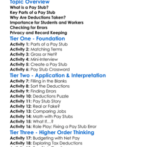 Understanding Pay Stubs Worksheet Activity Booklet